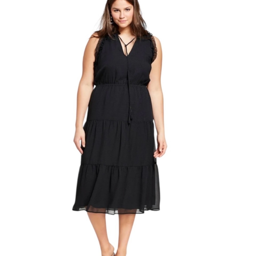 Who What Wear Black Sleeveless Midi Dress Size XL